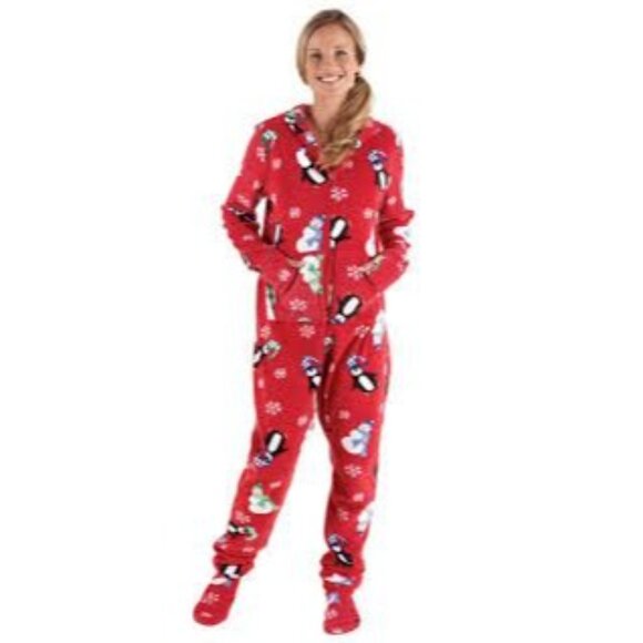 Hoodie-Footie Red Christmas Pajamagrams Set Hers XL Pet S/M Holiday Matching PJs - Picture 2 of 16